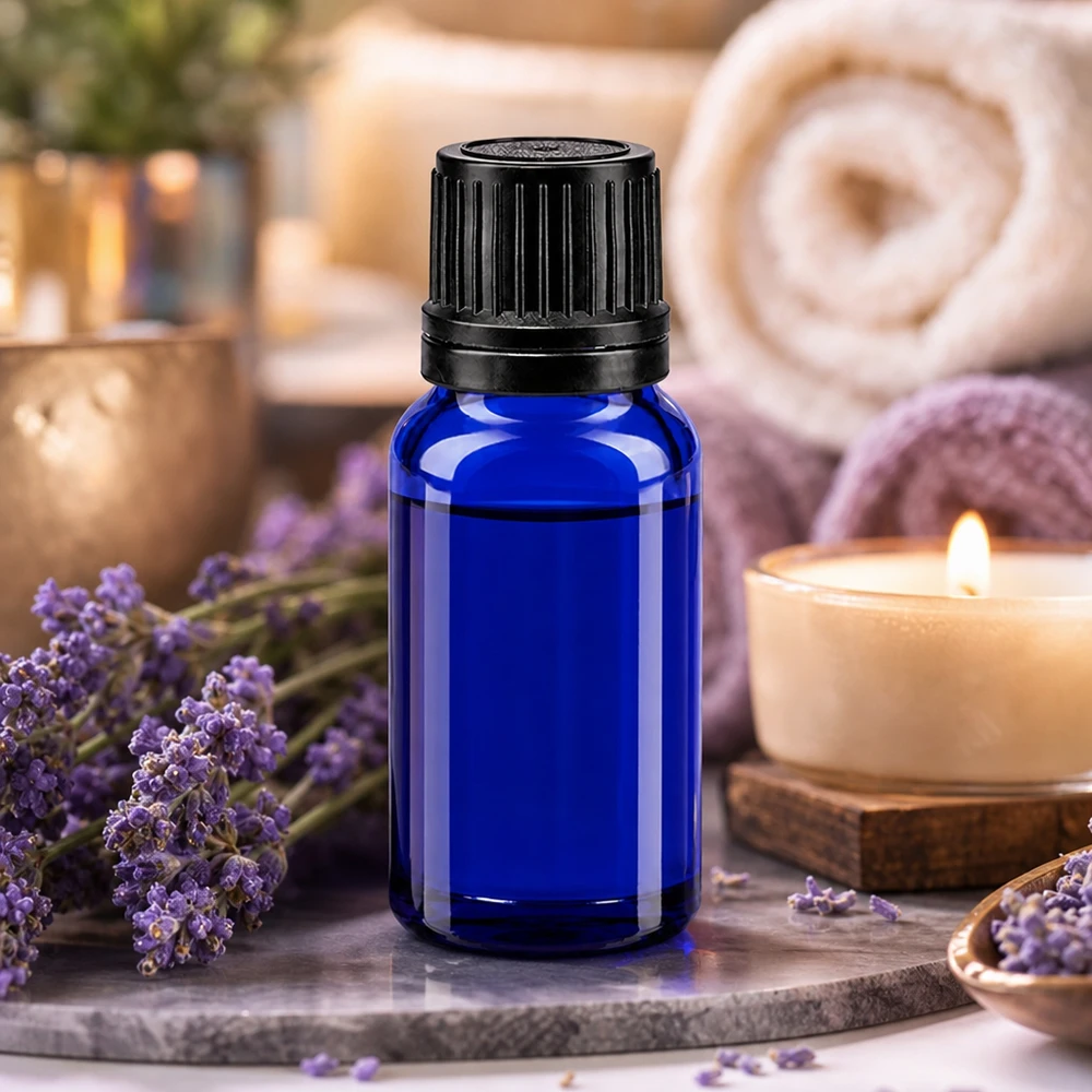 Petit flacon en verre bleu de 10 ml avec compte-gouttes de précision de 1 mm pour huiles essentielles et aromathérapie