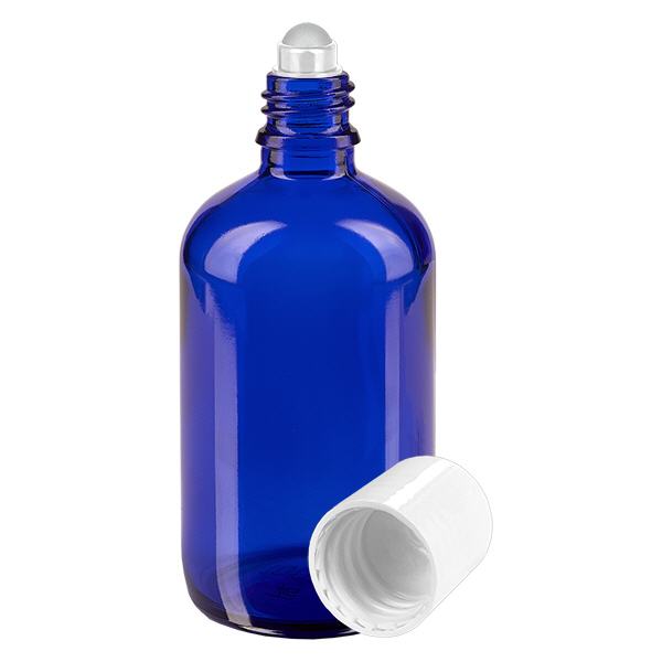 Flacon de pharmacie bleu 100ml Roll-On bouchon blanc Flacon de pharmacie bleu 100ml Roll-On bouchon blanc