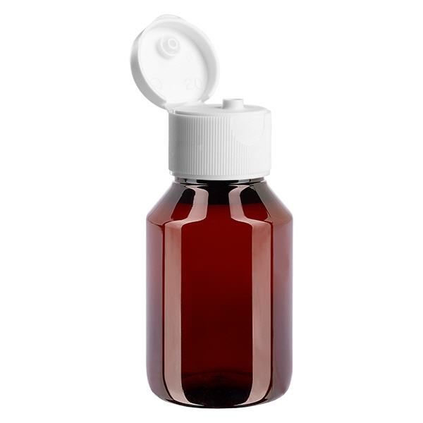 Bouteille PET 50ml avec bouchon à charnière blanc Bouteille PET 50ml avec bouchon à charnière blanc