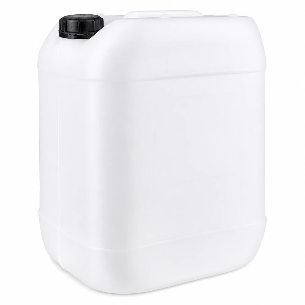 Jerrican de 20 litres avec bouchon à vis Bidon en HDPE de 20 litres, adapté au contact alimentaire, de couleur blanche, avec un bouchon à vis étanche