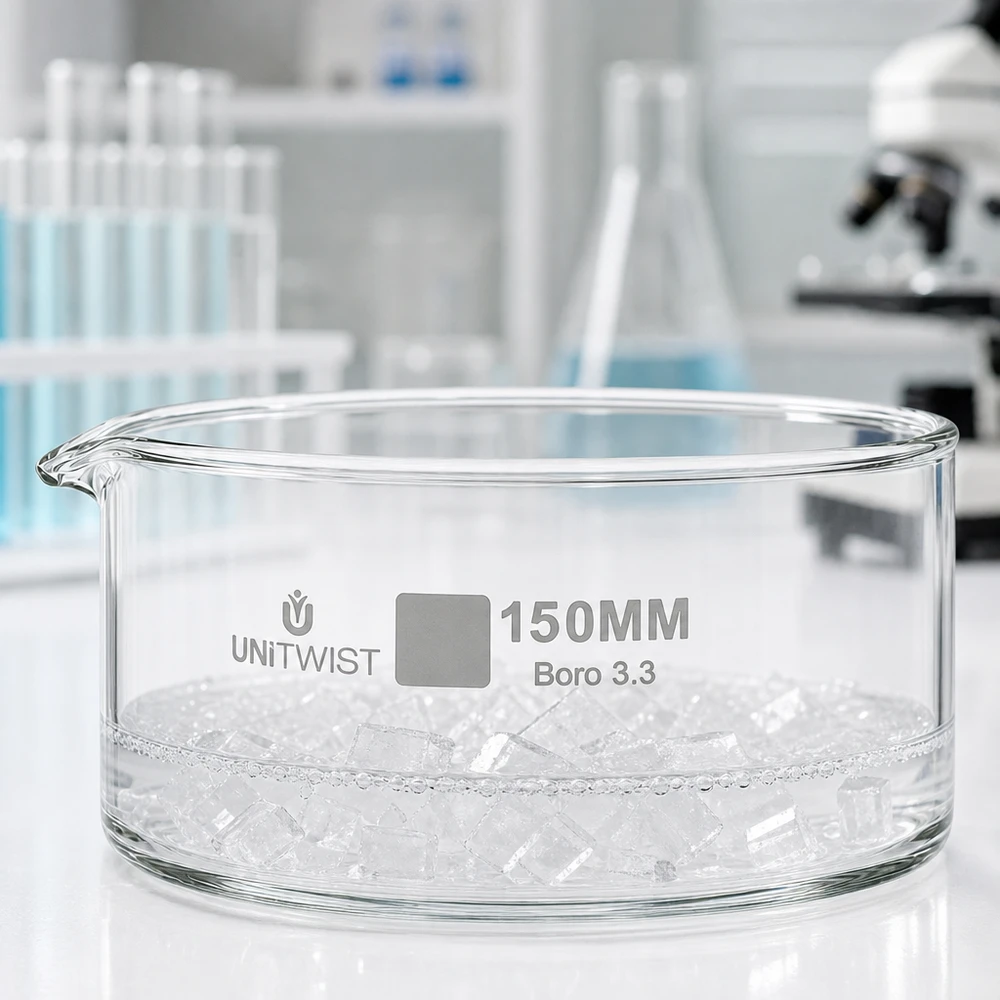 Coupelle de cristallisation en verre borosilicaté UNiTWIST 150 mm, résistante à la chaleur et aux produits chimiques
