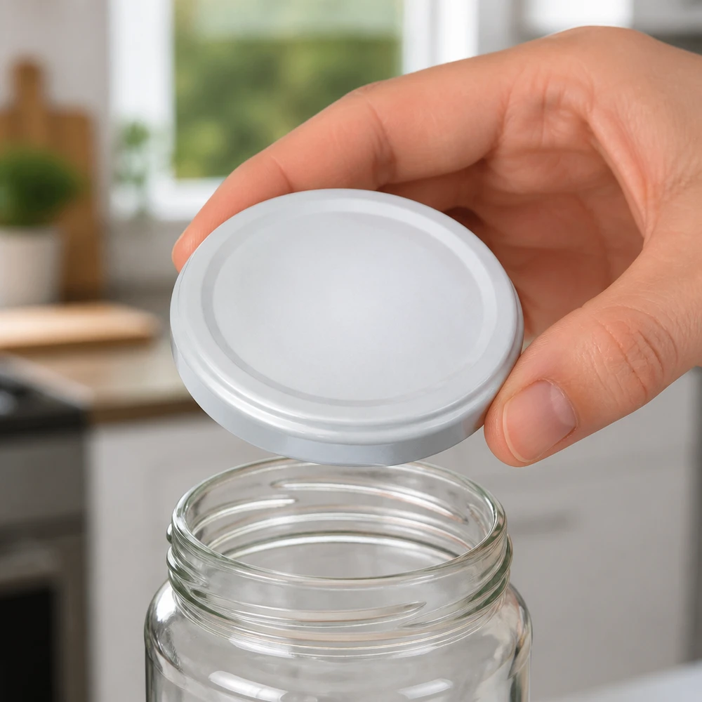 Couvercle BasicSeal blanc de 66 mm (TO66deep) UNiTWIST Couvercle BasicSeal 66 mm blanc TO66deep UNiTWIST, couvercle de bocaux blanc pour la conservation des aliments en cuisine