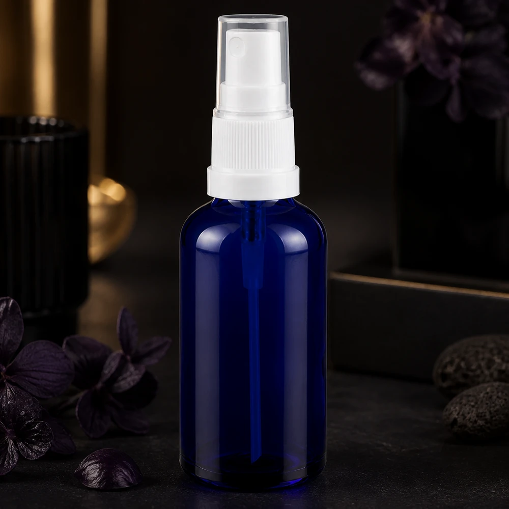 Vaporisateur 50ml blanc/tr. STD BlueLine UT18/50 Vaporisateur en verre maniable de 50 ml avec une fine brume pour une répartition uniforme des liquides