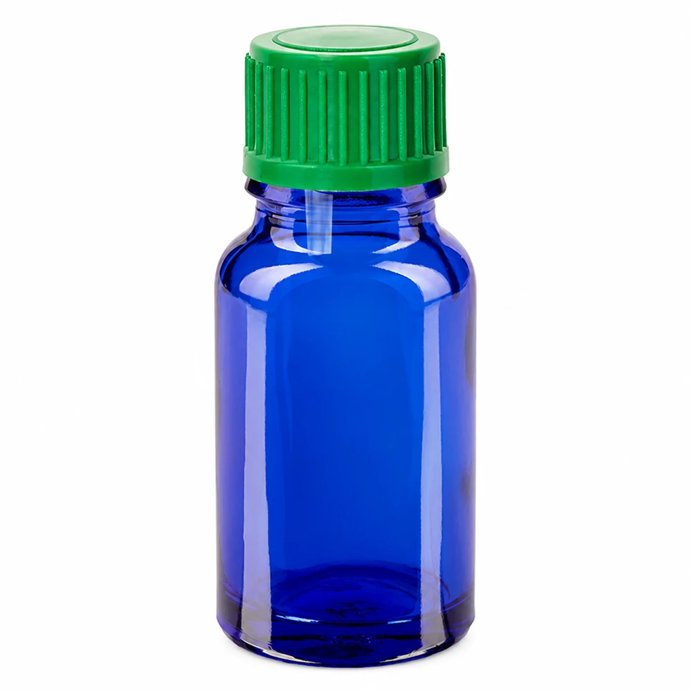 10ml Flacon compte-goutte 0.8mm vert STD BlueLine UT18/10 Flacon compte-gouttes 10ml en verre bleu avec bouchon plastique vert STD BlueLine