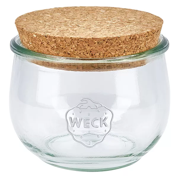 580ml bocal tulipe WECK RR100 avec bouchon nature 580ml WECK Pot tulipe RR100 avec bouchon en liège naturel Couvercle Pot de conservation transparent