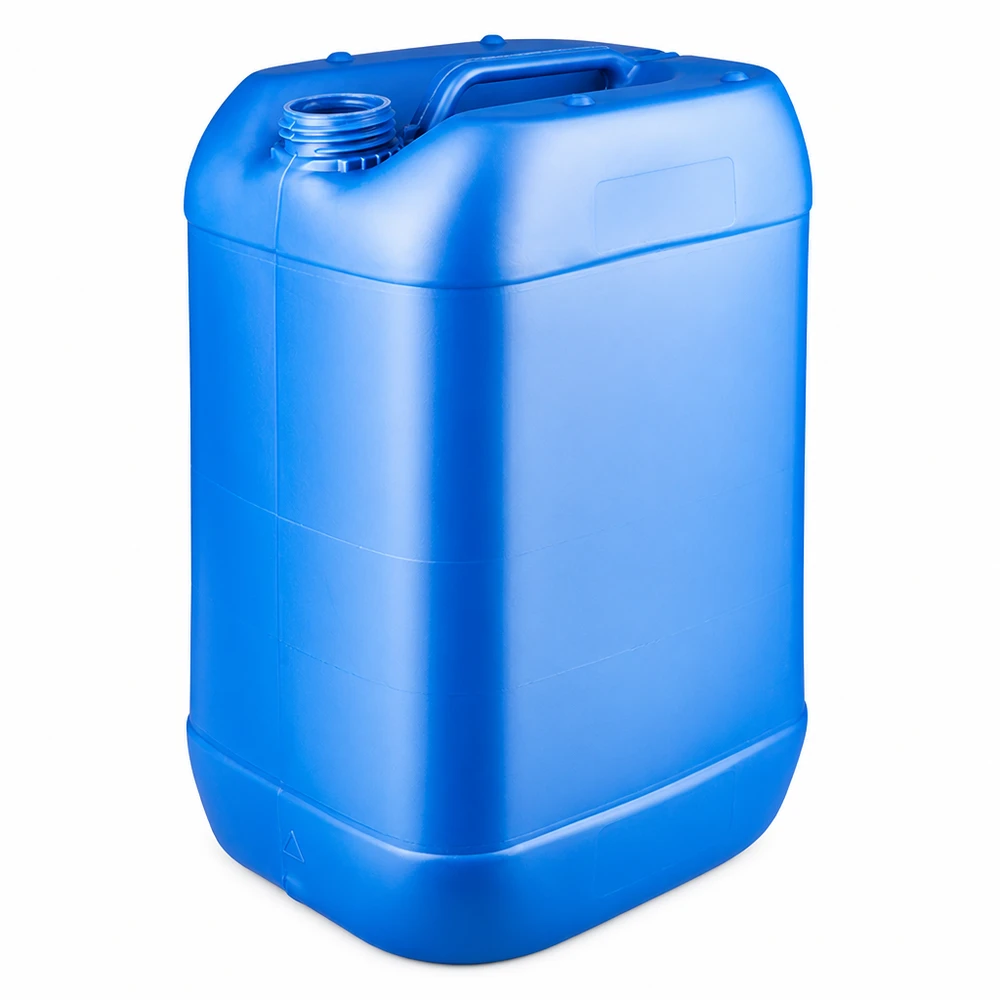 Bidon 25 litres bleu sans bouchon Bidon rectangulaire en PEHD de 25 L, bleu, avec poignée de transport et bouchon à vis, sans couvercle