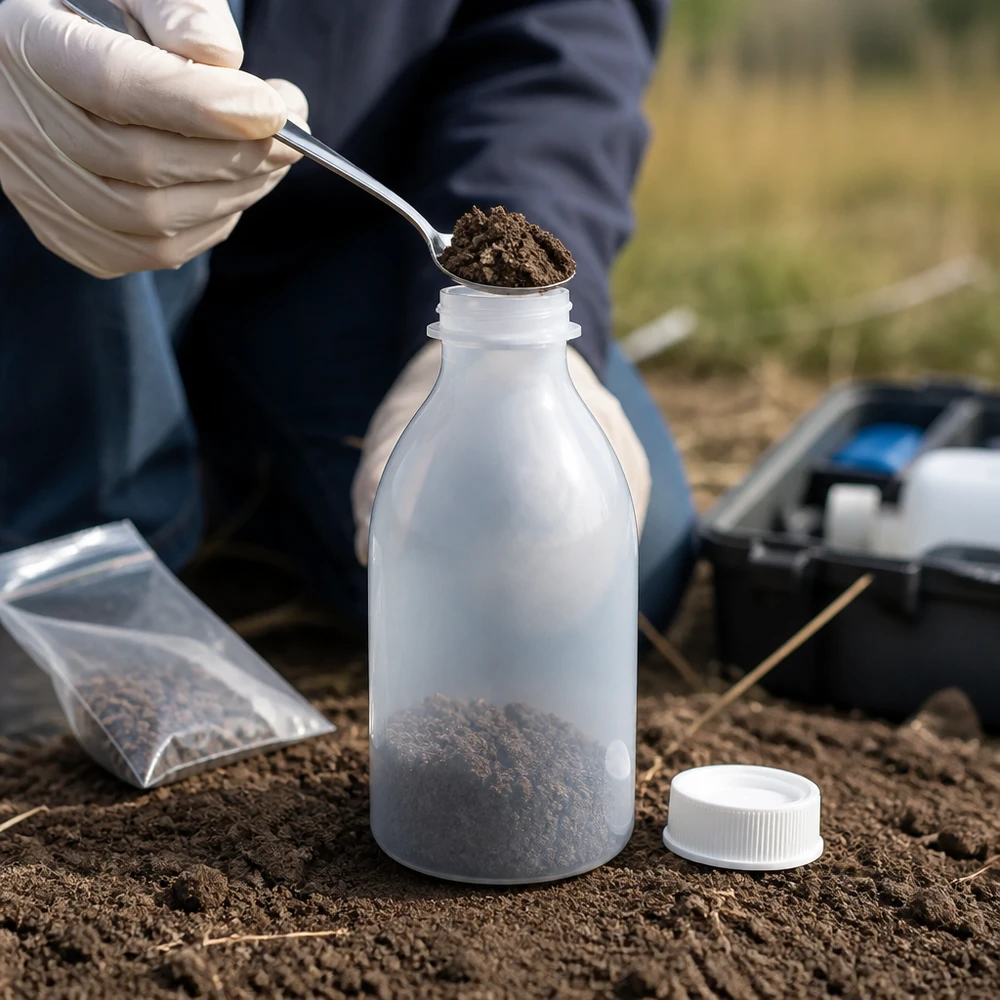 Flacon 250 ml à col étroit, avec bouchon Flacon à vis de 250 ml avec bouchon blanc pour une conservation en toute sécurité des échantillons de sol
