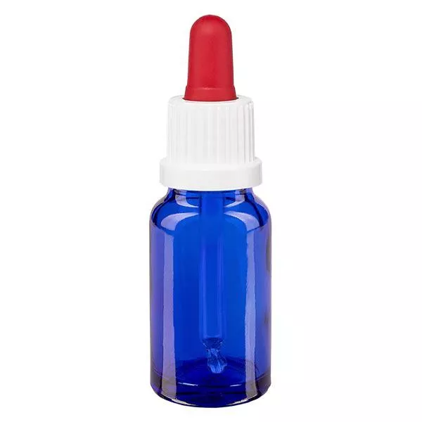 Flacon bleu 10 ml + pipette rouge et blanche à système d'inviolabilité