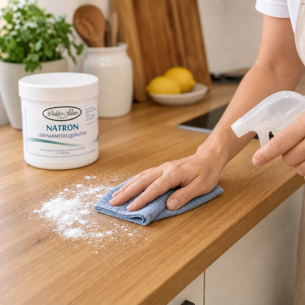 Bicarbonate de soude Docteur Klaus 250g dans une boîte ronde blanche pratique pour un nettoyage ménager polyvalent
