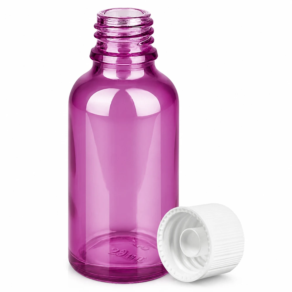 Bouteille 30ml 11mm bouchon à vis blanc standard PurpleLine UT18/30 Flacon compact de 30 ml en violet avec bouchon étanche pour les applications mobiles