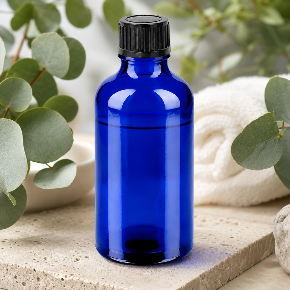 Flacon 50ml 11mm SV noir STD BlueLine UT18/50 Bouteille en verre bleu polyvalente de 50ml pour les sérums de cosmétiques naturels et les teintures maison