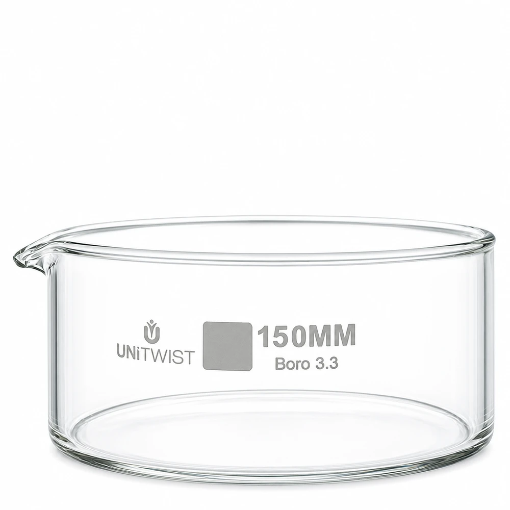 Coupelle plate en verre Boro 3.3 UNiTWIST, diamètre 150 mm, pour laboratoire et cristallisation