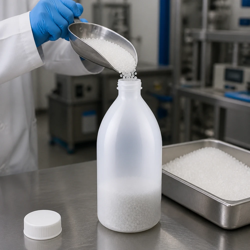 Flacon 1000 ml à col étroit, avec bouchon Schraubflasche 1000ml Enghals für chemische Substanzen in professioneller Laborumgebung