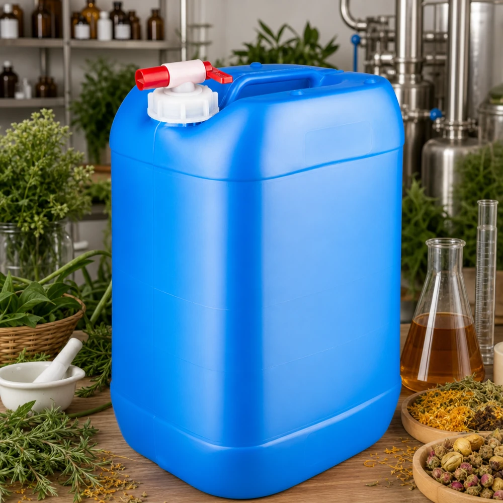 Bidon 25 litres bleu avec robinet Réservoir de stockage bleu de 25 litres avec robinet de vidange pour extraits d'herbes et produits naturels