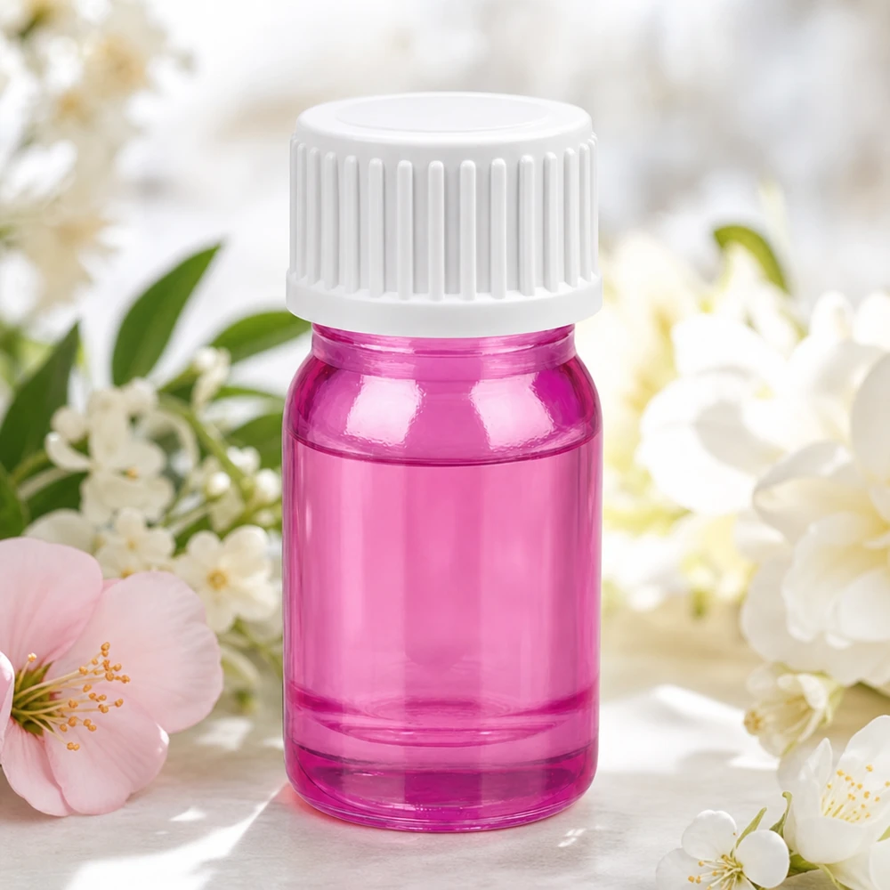 Flacon 5ml (globules) bague de coulée 3mm blanc standard PurpleLine UT18/5 Elégant flacon en verre rose de 5ml avec couvercle blanc idéal pour les cosmétiques et les mélanges DIY