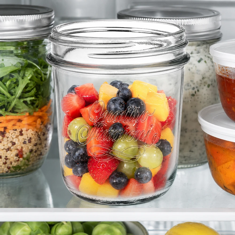 320ml pot renversé Quattro Stagioni avec salade de fruits multicolore dans le réfrigérateur, bocal pour Meal Prep et conservation des provisions