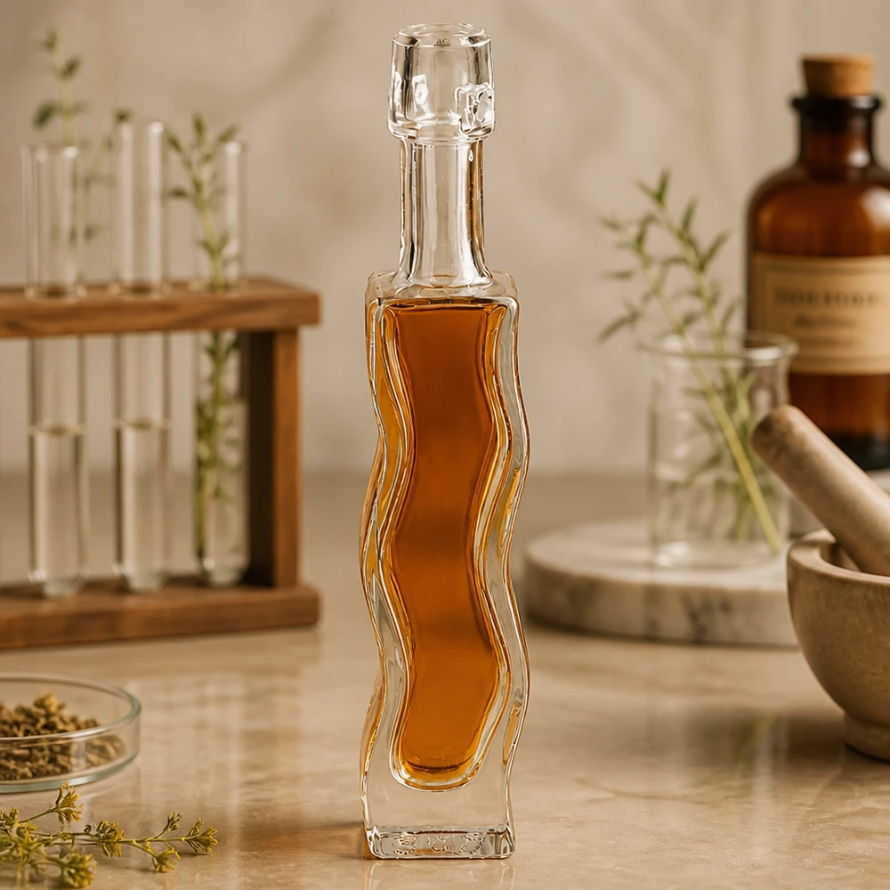 Bouteille en verre Anna de 40ml remplie de miel doré Style pharmacien Décoration d'herbes naturelles Ambiance homéopathie
