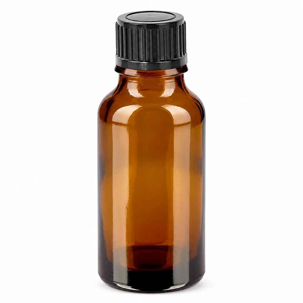 Flacon 20ml 11mm SV noir STD BrownLine UT18/20 Flacon en verre compact de 20 ml de forme classique de pharmacien avec bouchon à visser rainuré