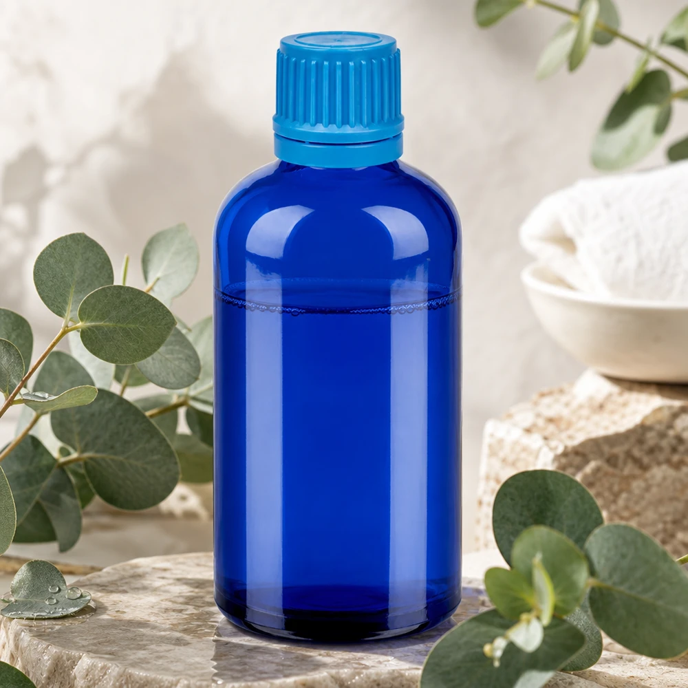 Flacon 100ml 11mm SV bleu OV BlueLine UT18/100 Flacon de protection contre la lumière en verre bleu format 100ml parfait pour les substances sensibles à la lumière et les teintures