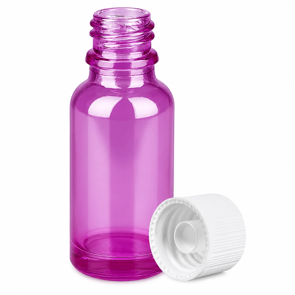 Flacon 20ml 11mm bouchon vissant blanc standard PurpleLine UT18/20 Flacon pratique de 20 ml en violet avec bouchon à vis STD blanc pour les tailles de voyage
