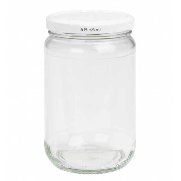 305ml Verre rond avec couvercle BioSeal blanc UNiTWIST