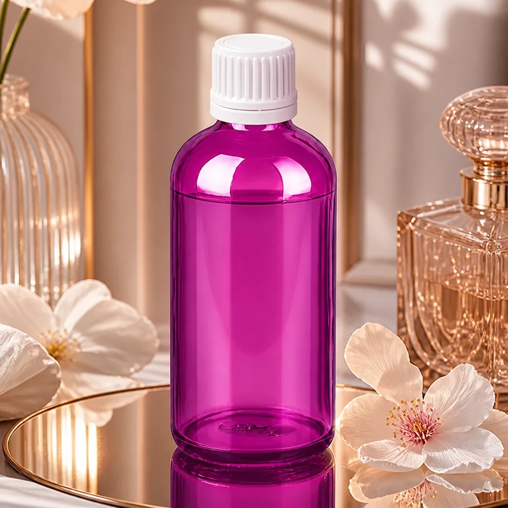 Flacon de 100 ml en verre violet robuste avec bouchon rotatif blanc à l'épreuve des enfants pour la pharmacie familiale