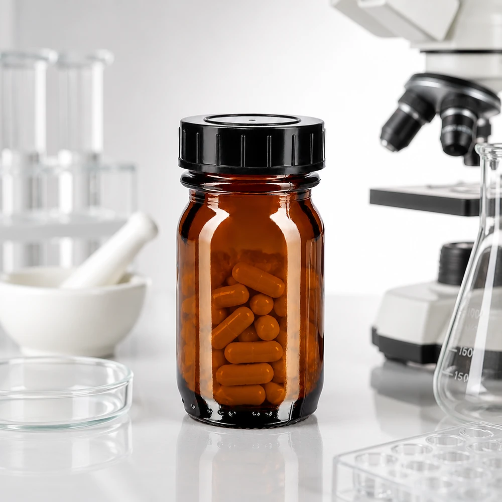 Bocal à col large en verre ambré 30 ml + couvercle à vis Flacons compacts en verre brun de 30ml à large ouverture, idéaux pour les applications de laboratoire