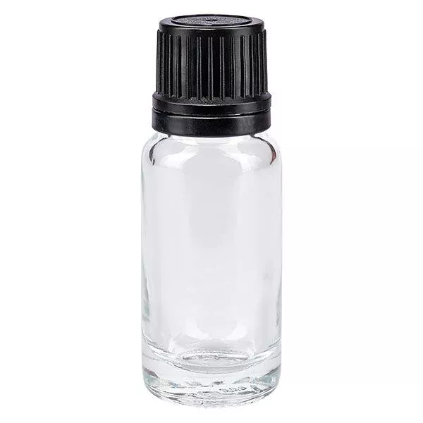 Flacon de pharmacie clair 10ml bouchon vissable bague de coulée noire bouchon inviolabilité Flacon de pharmacie clair 10ml bouchon vissable bague de coulée noire bouchon inviolabilité