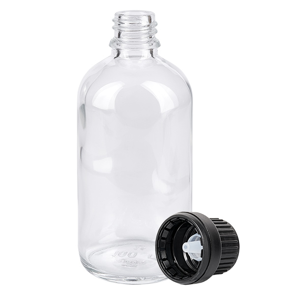 100ml compte-gouttes. 2mm noir OV ClearLine UT18/100 Flacon en verre vide de 100 ml avec bouchon compte-gouttes noir (ouverture de 2 mm), série ClearLine