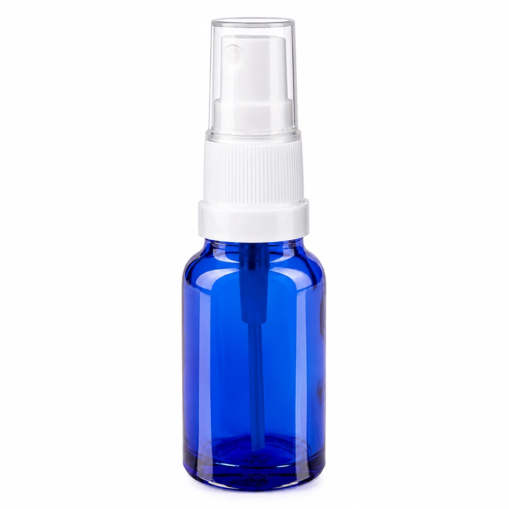 Vaporisateur 10ml blanc/tr. STD BlueLine UT18/10 Vaporisateur en verre de haute qualité 10ml bleu avec mécanisme de pompe blanc pour une pulvérisation fine