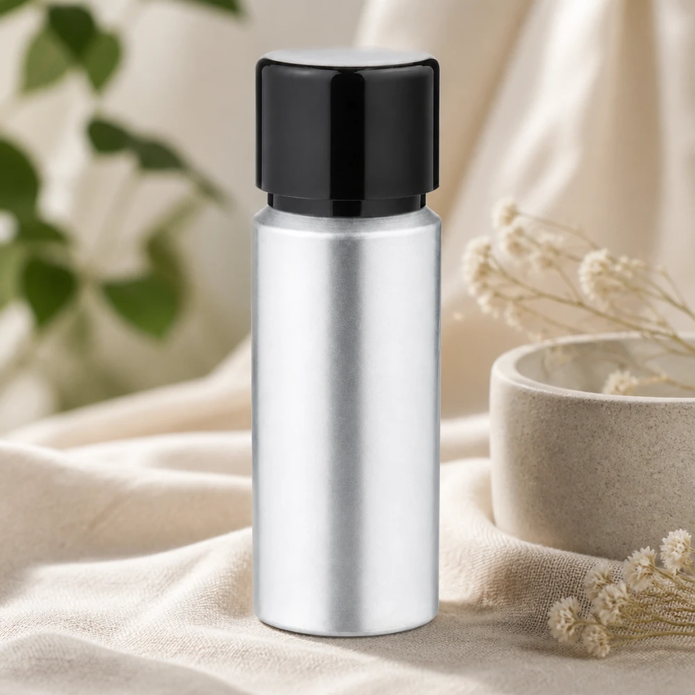 Bouteille en aluminium teinté 20 ml, avec bouchon à vis noir et joint conique Flacon léger en aluminium de 20 ml avec bouchon noir - idéal pour les bagages à main et les flacons d'échantillons