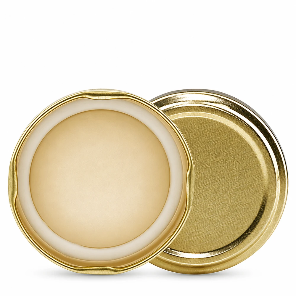 Couvercle Twist-Off brillant 66 mm BasicSeal doré TO66 : comparaison recto-verso