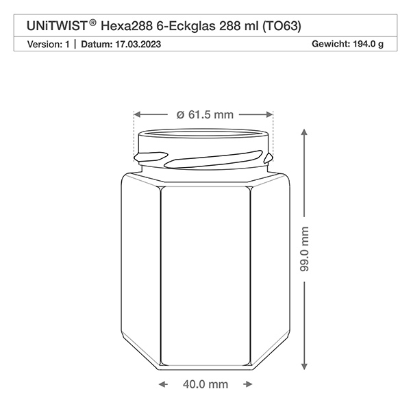 288ml Verre hexagonal sans couvercle (TO63) UNiTWIST