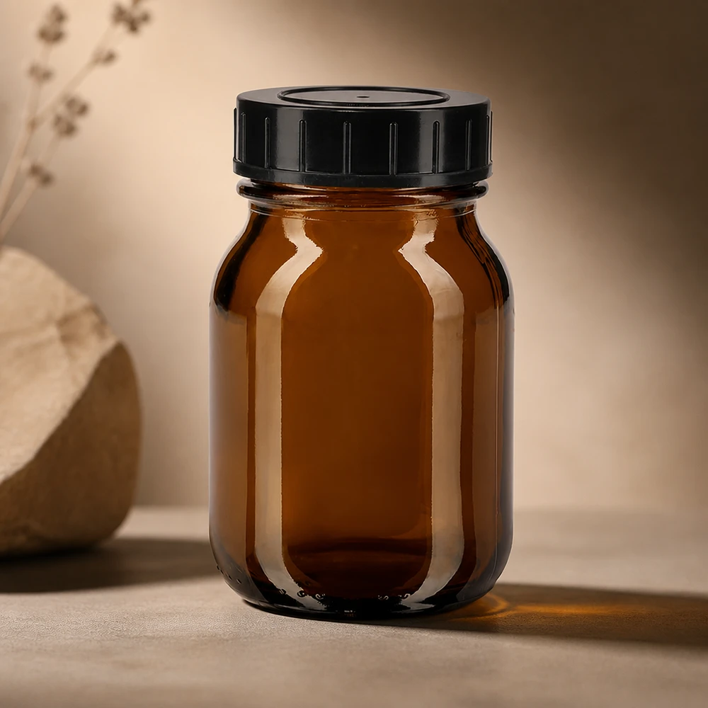 Flacon à col large 75ml en verre brun avec bouchon vissé Bouteille en verre brun de haute qualité de 75 ml avec bouchon à vis pour un stockage optimal des suppléments