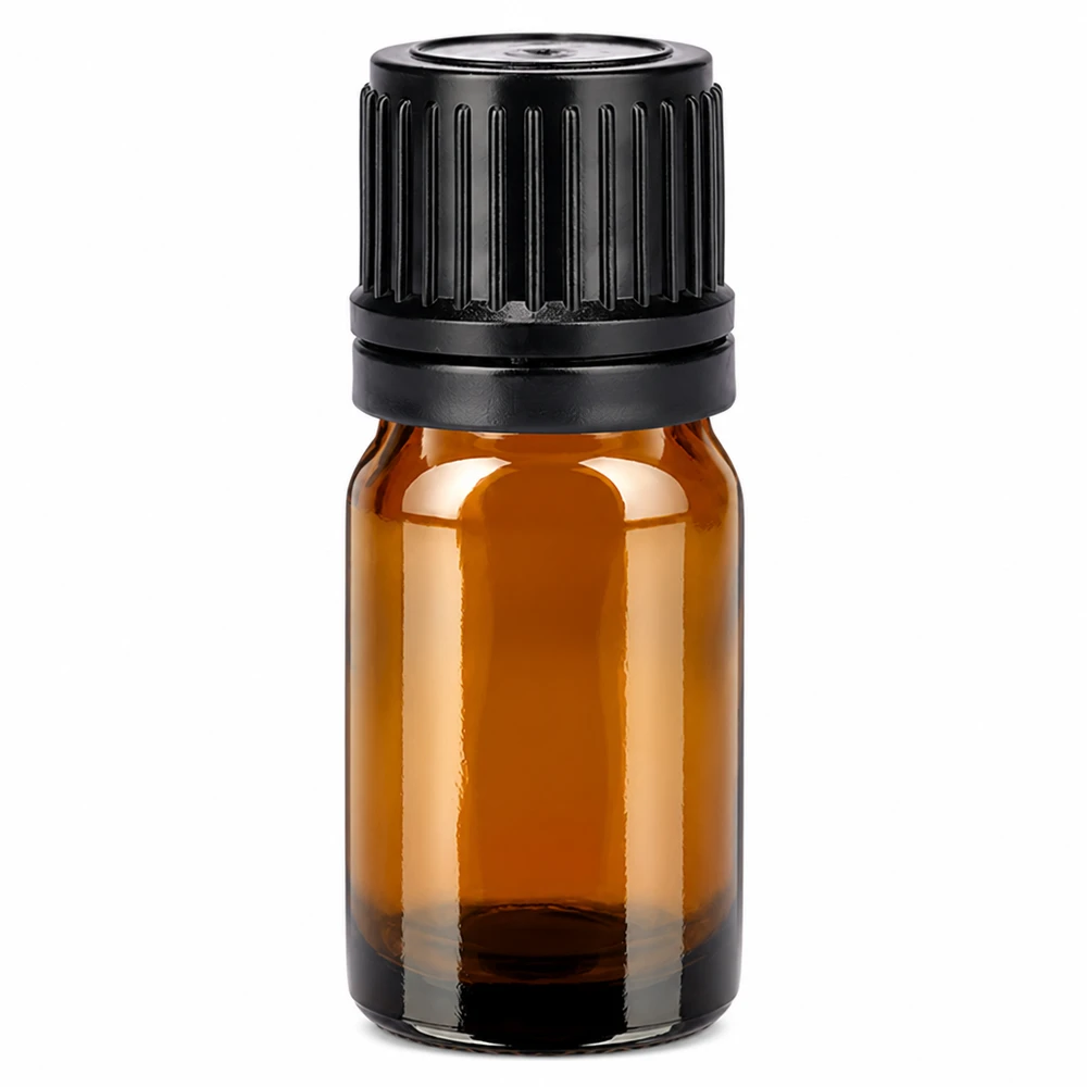 Flacon 5ml 11mm SV noir OV BrownLine UT18/5 Bouteille en verre brun de 5ml avec bouchon à vis noir pour les huiles essentielles et l'aromathérapie