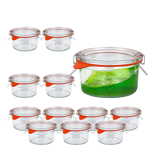 Set de 12 bocaux Weck 165ml verre renversé avec 12 couvercles en verre, 12 Set de 12 bocaux Weck 165ml verre renversé avec 12 couvercles en verre, 12