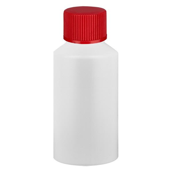 Flacon à pharmacie HDPE 50ml blanc avec bouchon vissable rouge