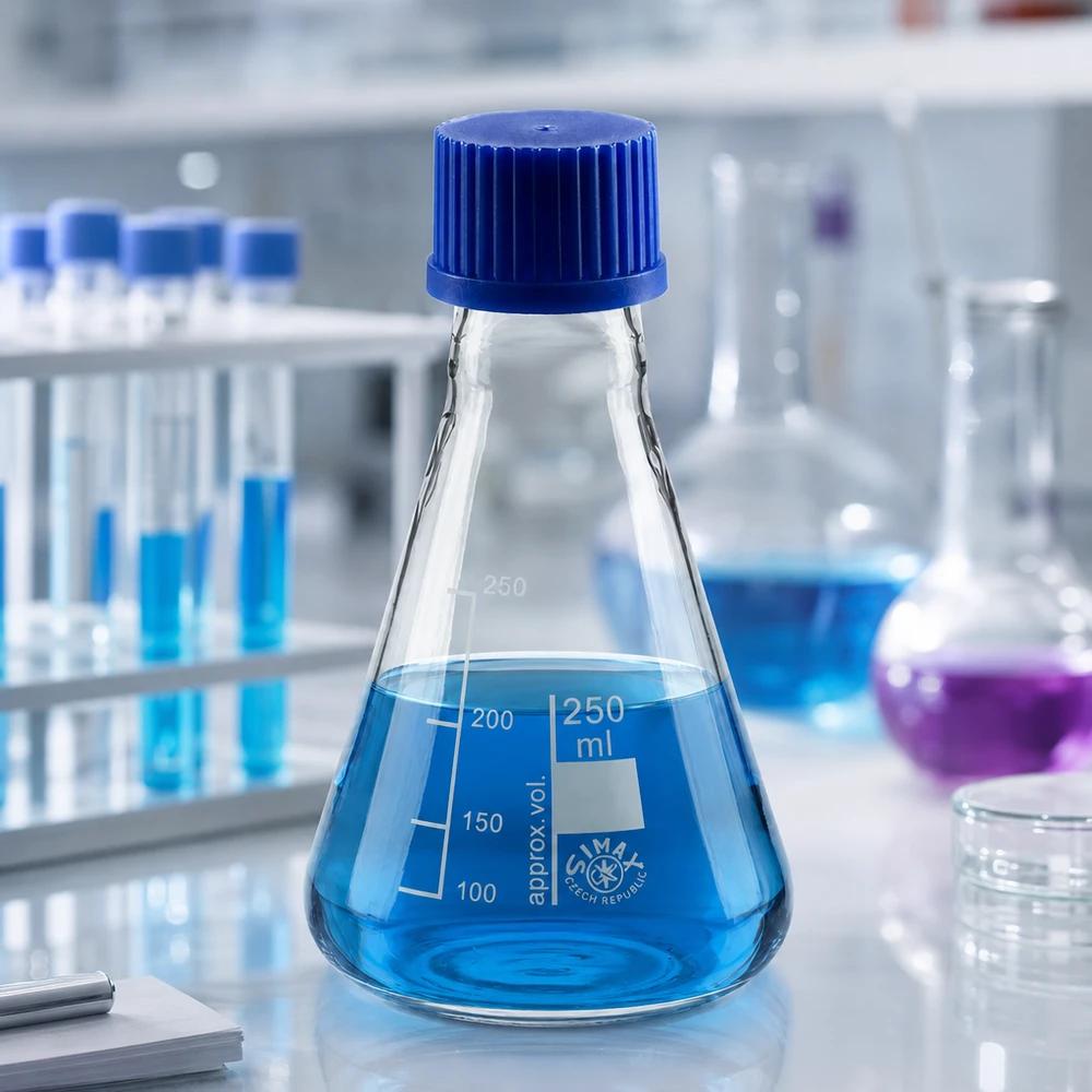 Erlenmeyer 250 ml col étroit, verre borosilicate avec filetage et bouchon Erlenmeyer de 250ml avec échelle graduée en millilitres - verre de laboratoire précis pour les expériences chimiques