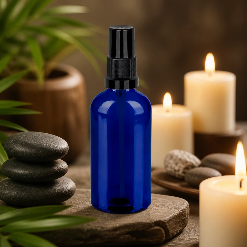 Vaporisateur 100ml noir STD BlueLine UT18/100 Élégant vaporisateur bleu de 100 ml au design ergonomique - idéal pour les applications de bien-être et de spa