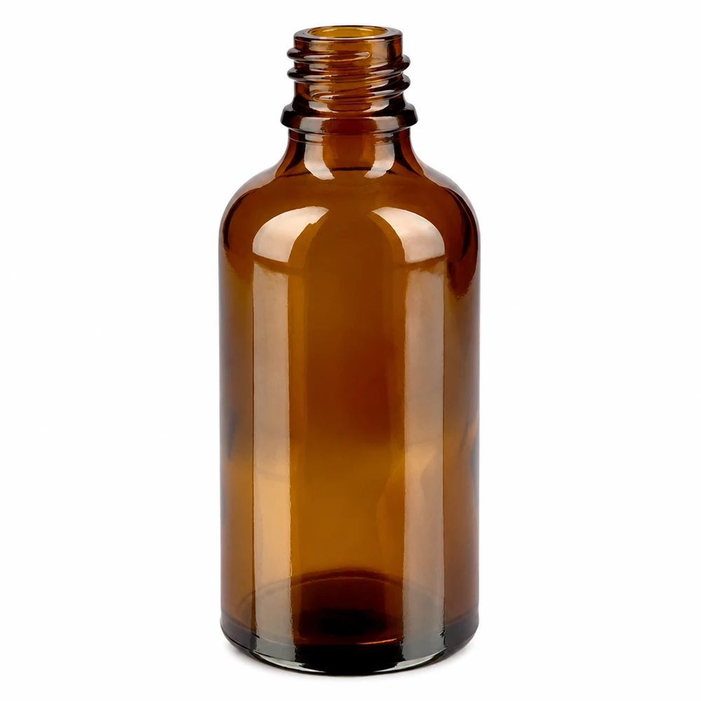 Flacon compte-gouttes pharmaceutique 50 ml DIN18 - verre brun Bouteille de pharmacie en verre brun de 50ml avec filetage pour huiles essentielles et médicaments