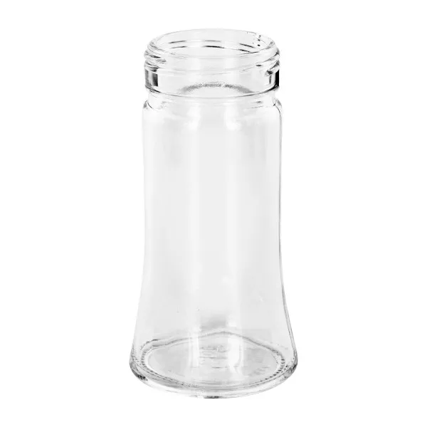 Pot à épices de forme trapézoïdale 95 ml avec filetage 41 mm, en verre clair sans couvercle Pot à sel transparent Bobby 95 ml, en verre transparent de haute qualité, avec bouchon à vis