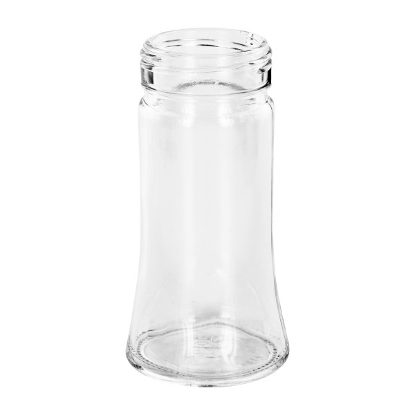 Pot à épices de forme trapézoïdale 95 ml avec filetage 41 mm, en verre clair sans couvercle