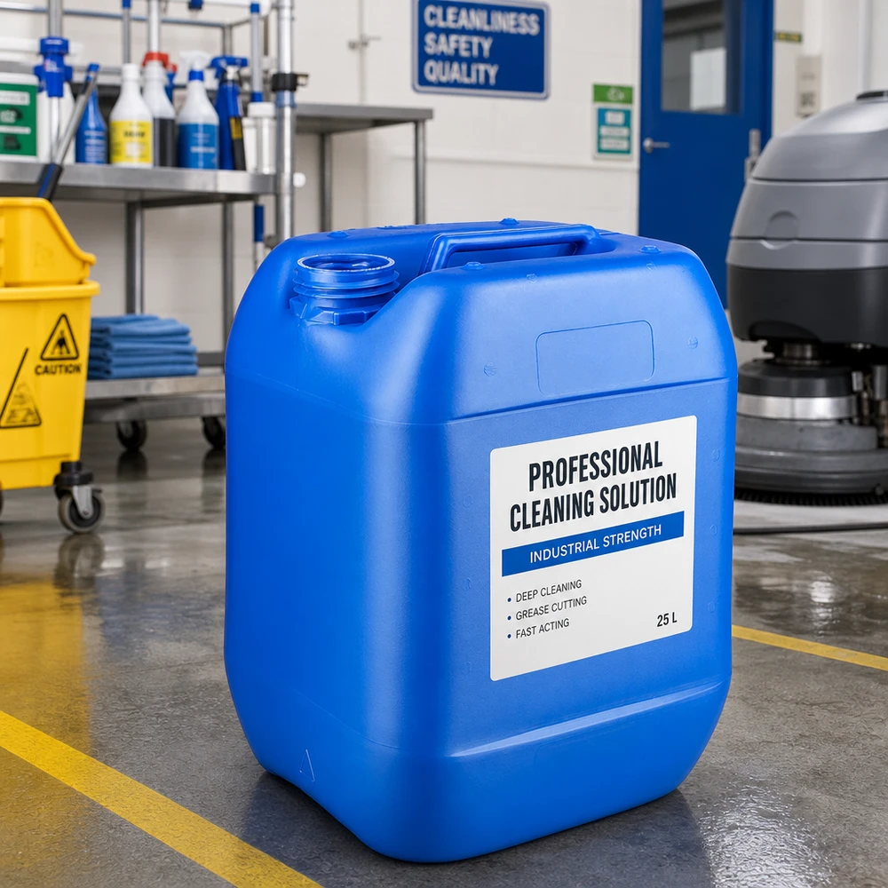 Bidon robuste de 10 litres, bleu, sans couvercle, pour produits de nettoyage industriels