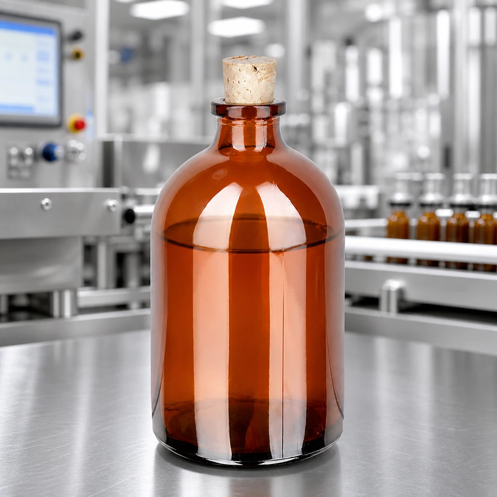 Flacon en verre ambré 100 ml avec bouchon de liège 11/14 mm Braunglas-Vorratsflasche 100ml mit Naturkorken für lichtempfindliche Flüssigkeiten und Öle