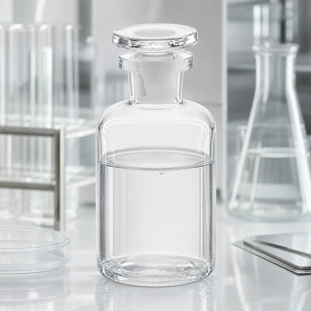Flacon pharmaceutique 50 ml col étroit en verre clair + bouchon Flacon de pharmacie à col étroit, 50 ml, transparent, à épaulement arrondi, fermé par un bouchon en verre plat