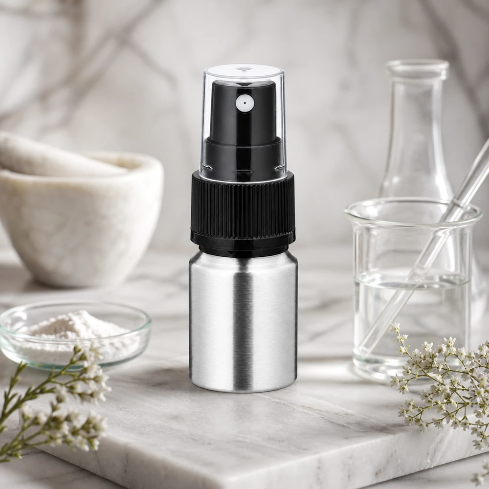 Bouteille en aluminium poncé 10 ml, avec vaporisateur à pompe noir Petit flacon en aluminium de 10 ml avec tête de pulvérisation - taille mini pratique pour le sac à main et la trousse de toilette