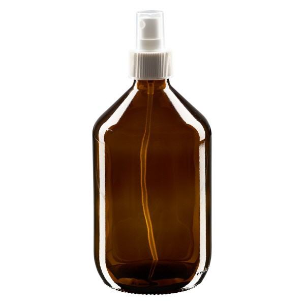 Flacon médical norme européenne de 500 ml avec spray blanc GCMI 28/410 et couvercle transparent, standard Flacon médical norme européenne de 500 ml avec spray blanc GCMI 28/410 et couvercle transparent, standard