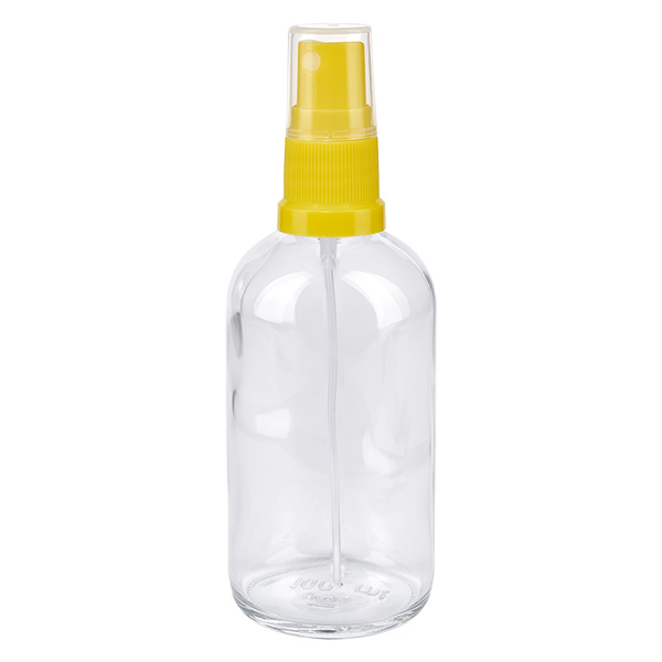 Vaporisateur 100ml jaune/tr. STD ClearLine UT18/100 Flacon pulvérisateur transparent de 100 ml avec tête de pulvérisation jaune ClearLine UT18 en plastique