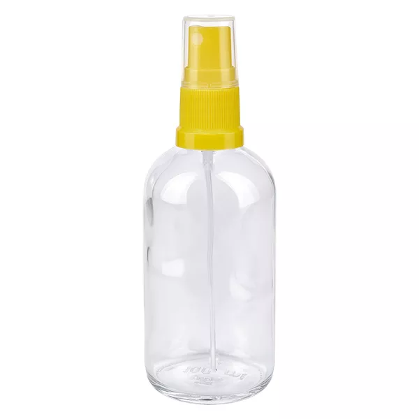 Vaporisateur 100ml jaune/tr. STD ClearLine UT18/100 Flacon pulvérisateur transparent de 100 ml avec tête de pulvérisation jaune ClearLine UT18 en plastique