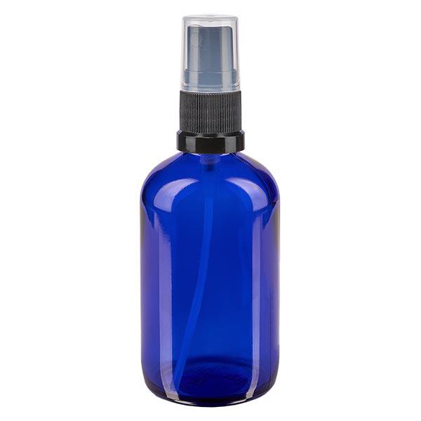 Flacon de pharmacie bleu 100ml embout spray noir Flacon de pharmacie bleu 100ml embout spray noir